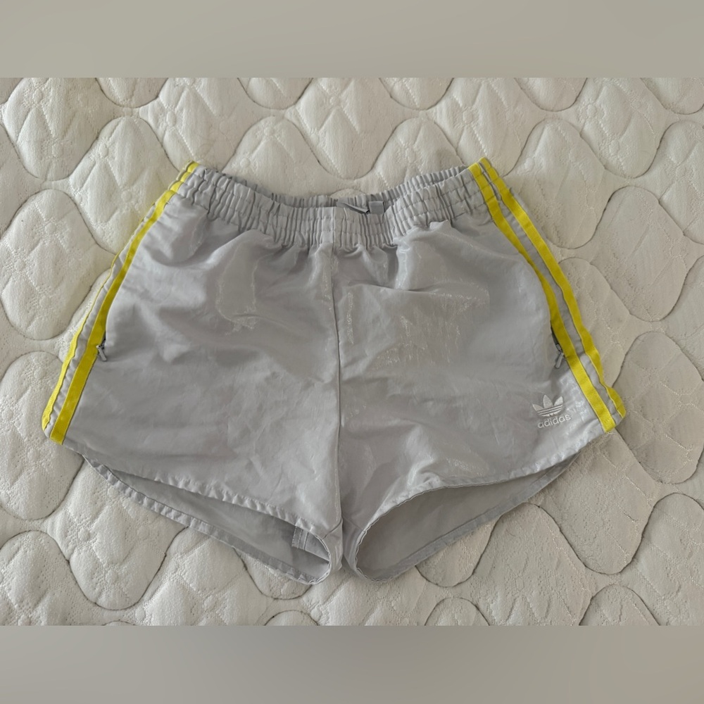 Adidas Women's Athletic Shorts in Gray with Yellow Accents